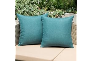 ANRODUO Pack of 2 Turquoise Outdoor Pillow Covers for Patio Furniture Decorative Farmhouse Linen Cushion Sham Outdoor Waterproof Outside Lumbar Pillowcase for Garden Balcony Outdoor Decor 16x16 Inch
