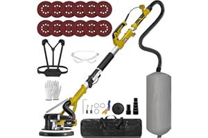 GEVEELIFE Drywall Sander, 880W 7.33A Electric Drywall Sander with Vacuum Dust Collector, 5 Variable Speed 1000-2100RPM, LED Light, Foldable & Extendable Handle, 12 Sanding Discs(Dark Yellow)