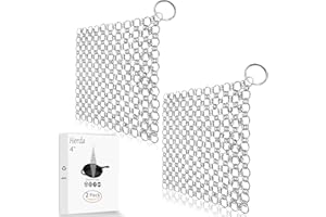 HERDA 2Pack Chain Mail Cast Iron Cleaner Scrubber, 316 Chainmail Scrubber Cast Iron Skillet Cleaning Brush, Chainmail Scrubbing Metal Scrub Tool to Clean Dutch Oven Carbon Steel Wok Grill Pan Pot