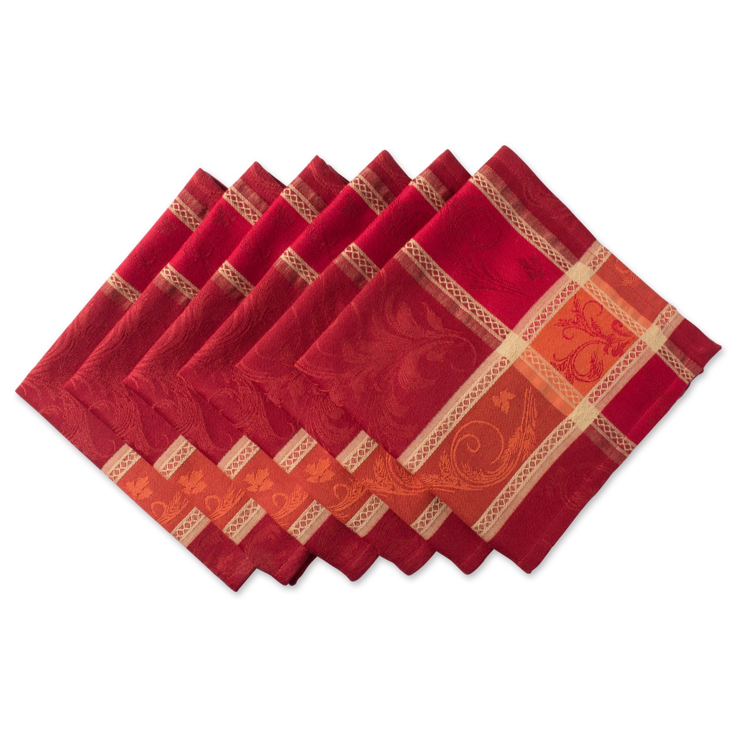 DII Traditional Harvest Wheat Jacquard Collection Thanksgiving Fall Table Décor Damask Cotton, Square Napkin Set, 20x20, Burnt Orange Pumpkin Vine, 6 Piece