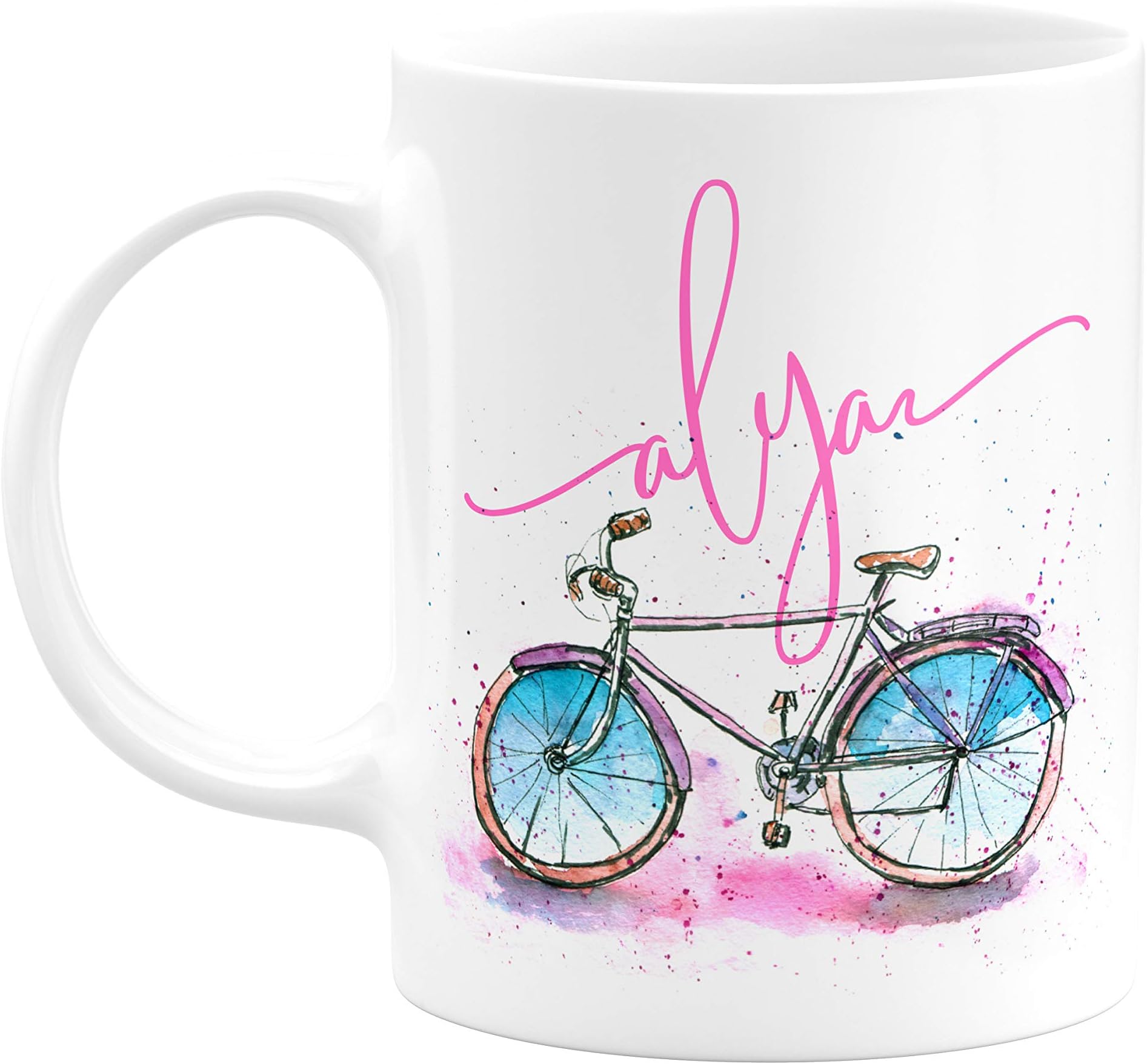 Personalized Bicycle Coffee Mug with Your Name, 11oz, Custom Coffee Mug with Matching Coaster - Birthday Gifts, Mothers Day Gifts, Father's Day Gifts, Christmas Gifts, Grandma Grandpa Gifts