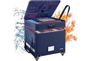 DocSafe File Box with Lock, 2-Layer Fireproof Document Box with Wheels,Collapsible File Storage Organizer with Pockets,Large 