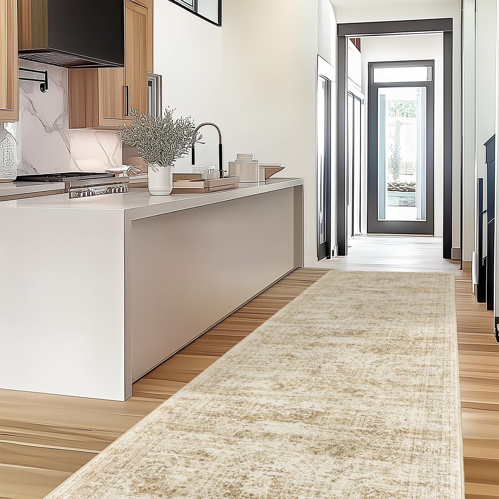 Photo 1 of Restydon Kitchen Runner Rugs Non Skid Washable - 2.5 x 10 Runner Rug with Anti Slip Backing, Ultra-Thin Soft Rug Runner for Hallway, Bedroom, Living Room (2'x10', Beige/Ivory)