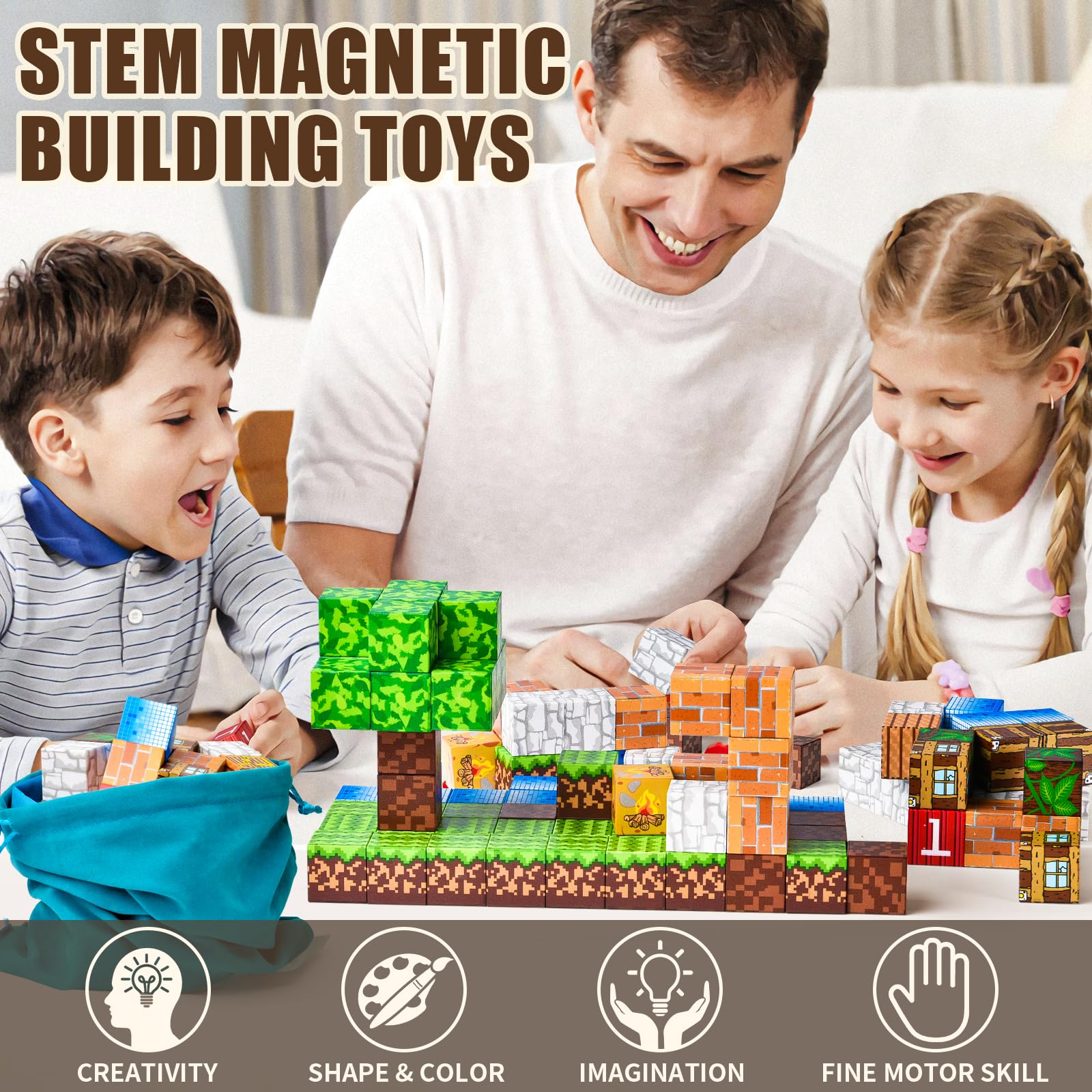 100PCS Magnetic Blocks - Building Toys for Boys Girls 3+,Toddler Building Magnet Toy STEM Sensory Game,Christmas Birthday Gifts for Kids Ages 4 5 6 7 8 9