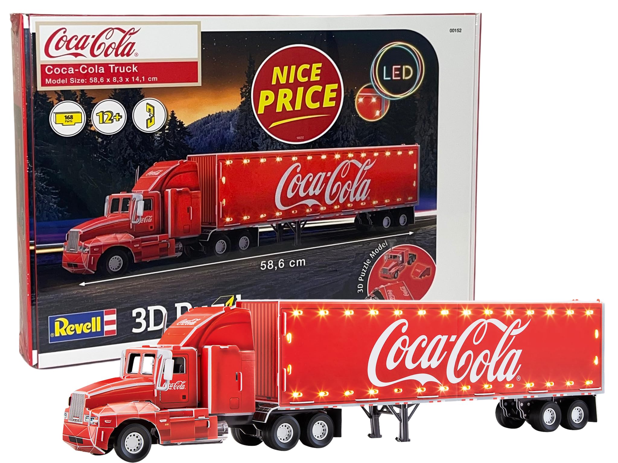 Revell 3D Puzzle 00152 Coca-Cola Truck - LED Edition 168 Pieces, Highly Detailed, Stunning Light Effects, Over 58cm in length, Fun & Easy To Build