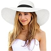 Senker Fashion Sun Hats for Women Oversize Wide Brim Straw Beach Hat Floppy Foldable Roll-Up Summer Vacation UPF 50+
