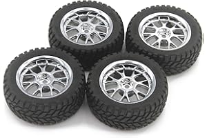 NEEBRC 4PCS 76mm RC Rally Car Tyres Rubber Tires and Plastic Wheel Rims 12mm Hex Compatible with 1:10 1:12 1:14 RC On Road Car for RC Off Road Buggy Touring Car (Silver)