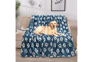 REZUTAN Dog Blankets for Large Dogs, Dog Cat Flannel Blankets Washable, Soft Pet Mat Throw Cover for Kennel Crate Bed, Cute Paw Pattern, Dog Blanket, Pet Blanket (Navy Blue 50" x 60")