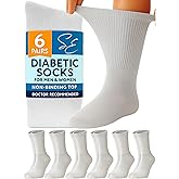 Special Essentials Diabetic Socks for Men & Women – 6 Pairs of Non-Binding Moisture-Wicking Neuropathy Socks – Crew Length