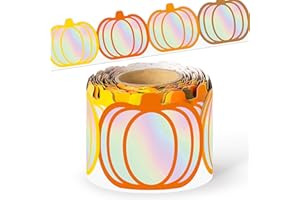 BeYumi Fall Pumpkin Border Trim - 65ft Fall Pumpkin Holographic Straight Rolled Border Trim Iridescent Autumn Thanksgiving Ha