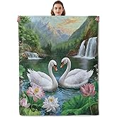 Kibue Pretty White Swan Blanket Warm & Cozy Flannel Throw Blanket - Soft Lightweight Plush Blankets for Travel, Sofa, Bedroom, Office, Home Decor - Gifts for Adults Kids Women 60"×50"