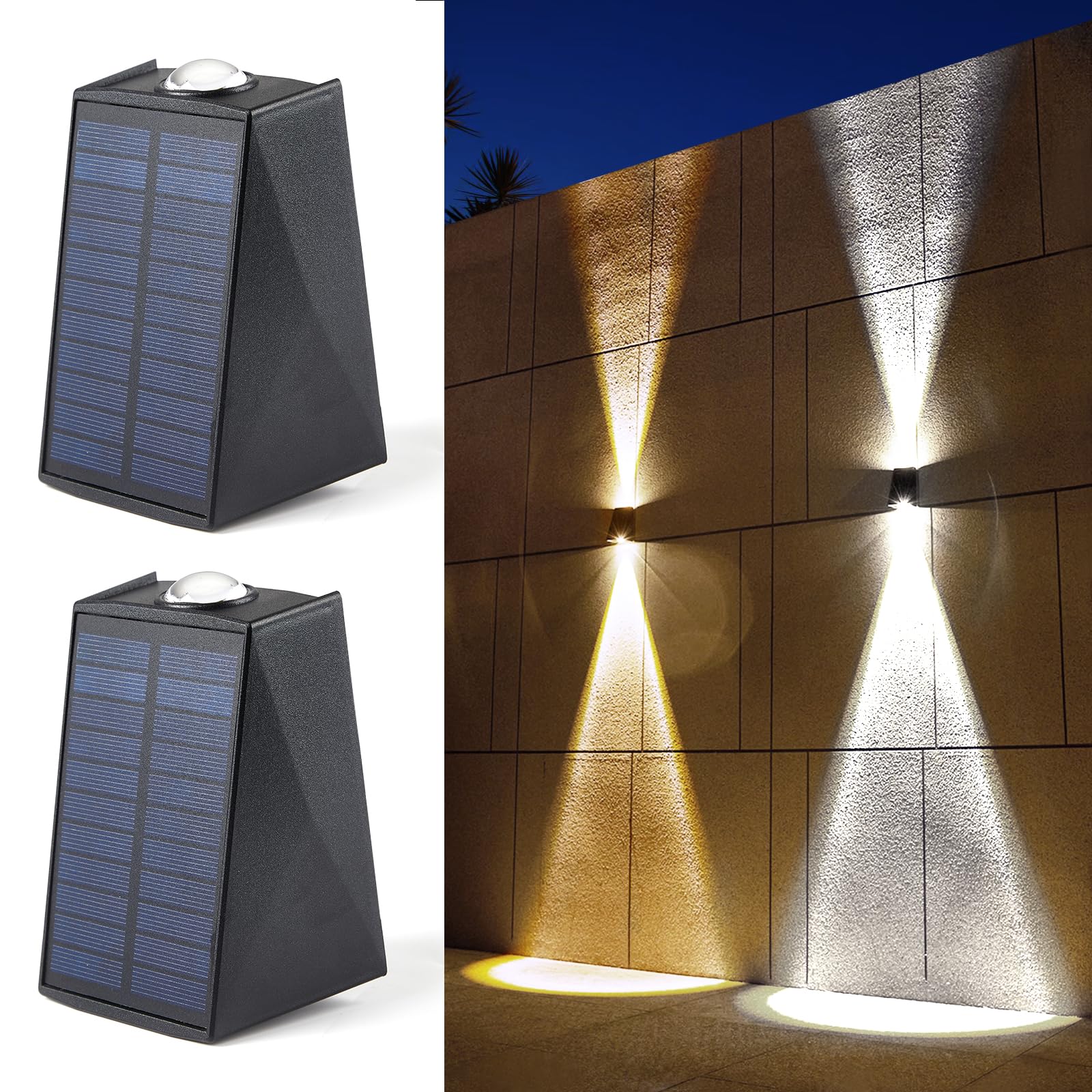Photo 1 of LUHLEE Solar Wall Lights Outdoor, Upgrade 2000 mAh Wall Sconce Lights 3000/6500K, IP65 Waterproof Wall Mounted Solar Outdoor Lights for Fence Porch Patio Garage Pergola Backyard(Dual Color, 2 Pack)