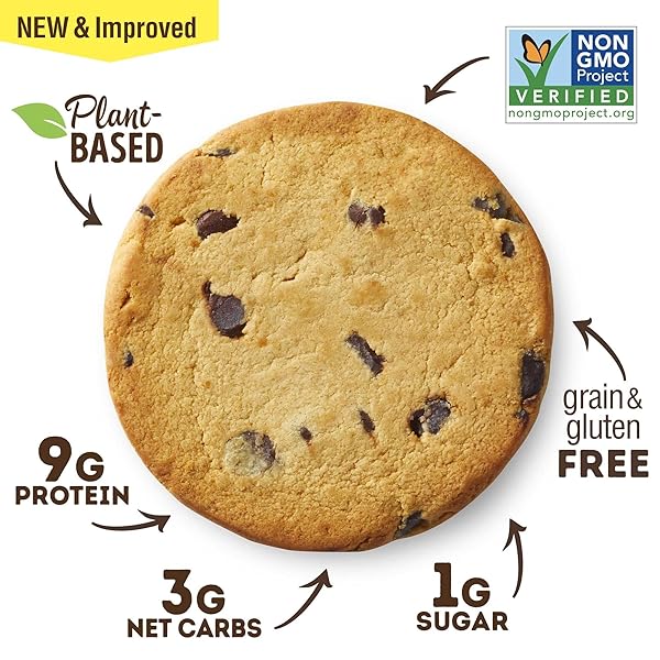 LENNY & LARRY’S COOKIE, CHOCOLATE CHIP, SOFT BAKED, 9G PLANT PROTEIN, 3G NET CARBS, VEGAN, NON-GMO, 1.6 OUNCE COOKIE (PACK OF 12) – PACKAGING MAY VARY