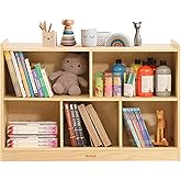 Bateso Toy Storage Organizer for Kids Room, Wooden Kids Bookshelf for Classroom, Cube Storage Organizer for Playroom, 5-Section Montessori Bookshelf & Toy Shelf for Nursery