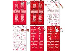 Engrowtic 48 Pcs Valentine's Day Bookmarks Christian Hearts Bible Bookmarks with Valentine's Day Charms Stationery Rewards Gift Set Religious Gifts for Kids Classroom Exchange Party Favors, 6 Styles