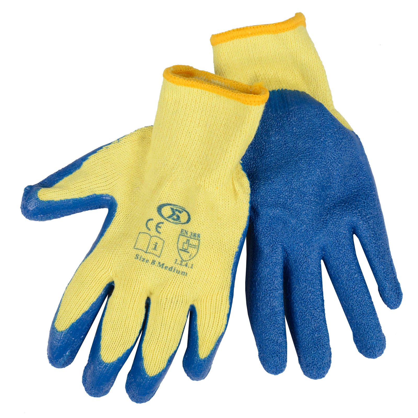 12 Pairs Of Builders Gardening DIY Latex Coated Work Gloves - Blue (Size 8)