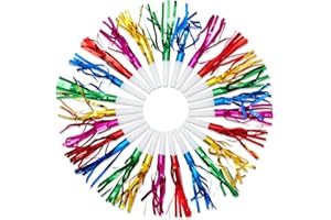 Juvale Party Noise Makers & Horns 50-Pack 5 Colors - Plastic Blow Pipes with Tinsel Fringe - Bulk Party Blowers - Birthday & Sporting Event Favors