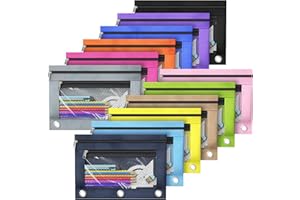 DoDoMagxanadu Binder Pencil Pouches, Pencil Pouch for 3 Ring Binder, Double Pocket Clear Window Pencil Case for Binder, Zippered Pencil Pouches with Rivet Enforced 3 Ring, 6 Pack