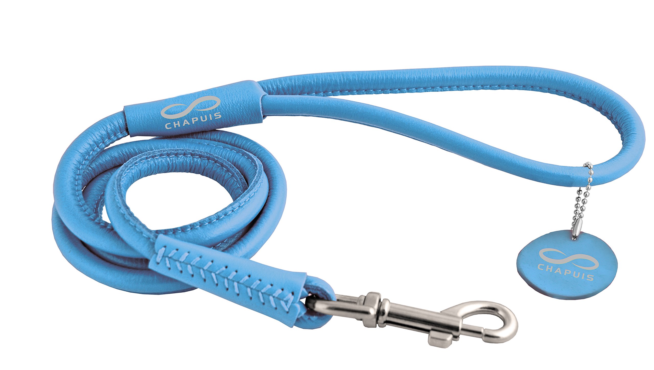 Chapuis Upholstery Glamour Round Leather Dog Lead/Diameter 4 mm Length 1.22 m Size XS Blue