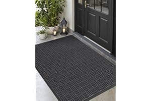 DEXI Front Door Mat Outside Entrance, 4x6 ft Large Rubber Entry Doormat Heavy Duty, Welcome Mats Non Slip for Inside House Floor Entryway Double Doors Exterior Patio, Maze Black