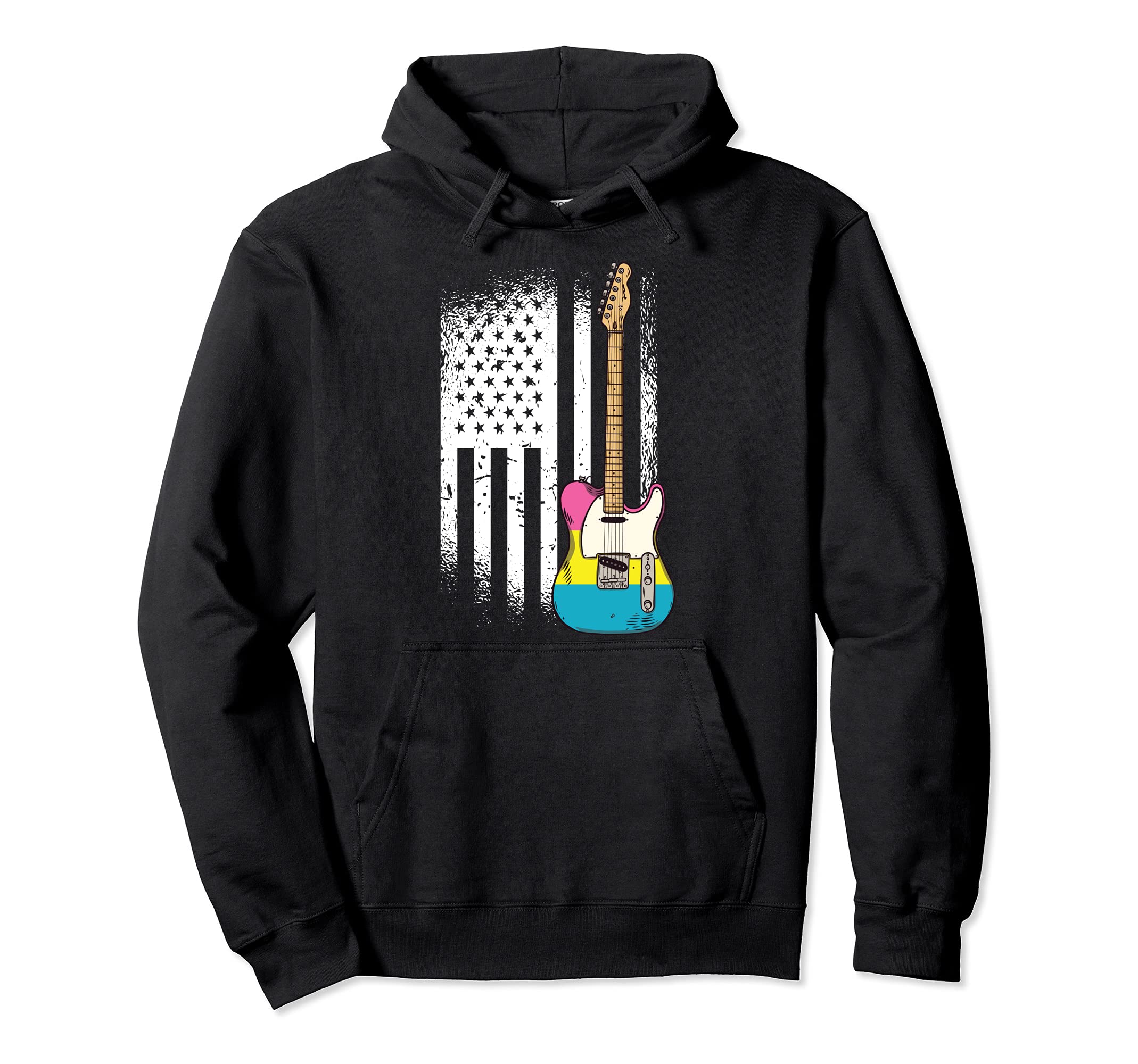 American Flag Guitar Pansexual Pride LGBT-Q Ally Guitarist Pullover Hoodie