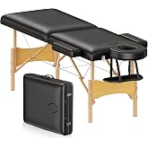 Brelley Massage Table Portable Wooden Lash Bed 2-Fold Tattoo Bed, Black | Massage Bed Adjustable Height, Beech Wood, 490Lbs Load Capacity, Portable Esthetician Lash Spa Salon Tattoo Bed