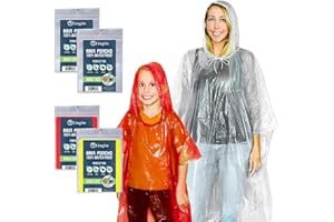 Lingito Rain Ponchos Family Pack - Emergency Drawstring Hood Poncho for Children & Adults Lightweight Reusable or Disposable