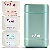 Wild - Aqua Case with Refill Variety Pack - Refillable Deodorant - Aluminum Free - Includes Fresh Cotton & Sea Salt, Cherry Blossom and Coconut & Vanilla Scents - Vegan