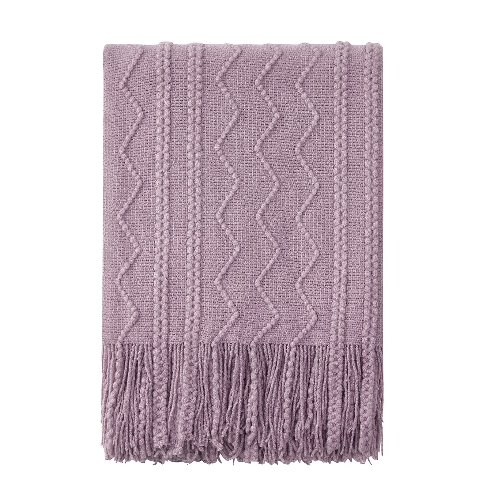 BOURINA Textured Solid Soft Sofa Throw Couch Cover Knitted Decorative Blanket,Light Lavender, 127x152cm — image 1