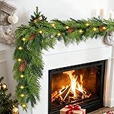 6FT Christmas Garland Cypress and Norfolk Mixed Garland Realistic with Pine Cones, Faux Cedar Garland for Mantle Stairs Table Holiday Winter Decoration