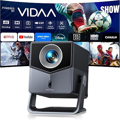 Proyector 4K【Netflix Integrado/1500 ANSI/Dolby 36W】 VIDAA OS: N.º 1 Ultra-Rápido,Auto Focus y Keystone,Control por Voz,HDR10, BT 5.4, Homekit,Rotación 200°, Proyectors exterior/Cine en Casa/Techo/HDMI
