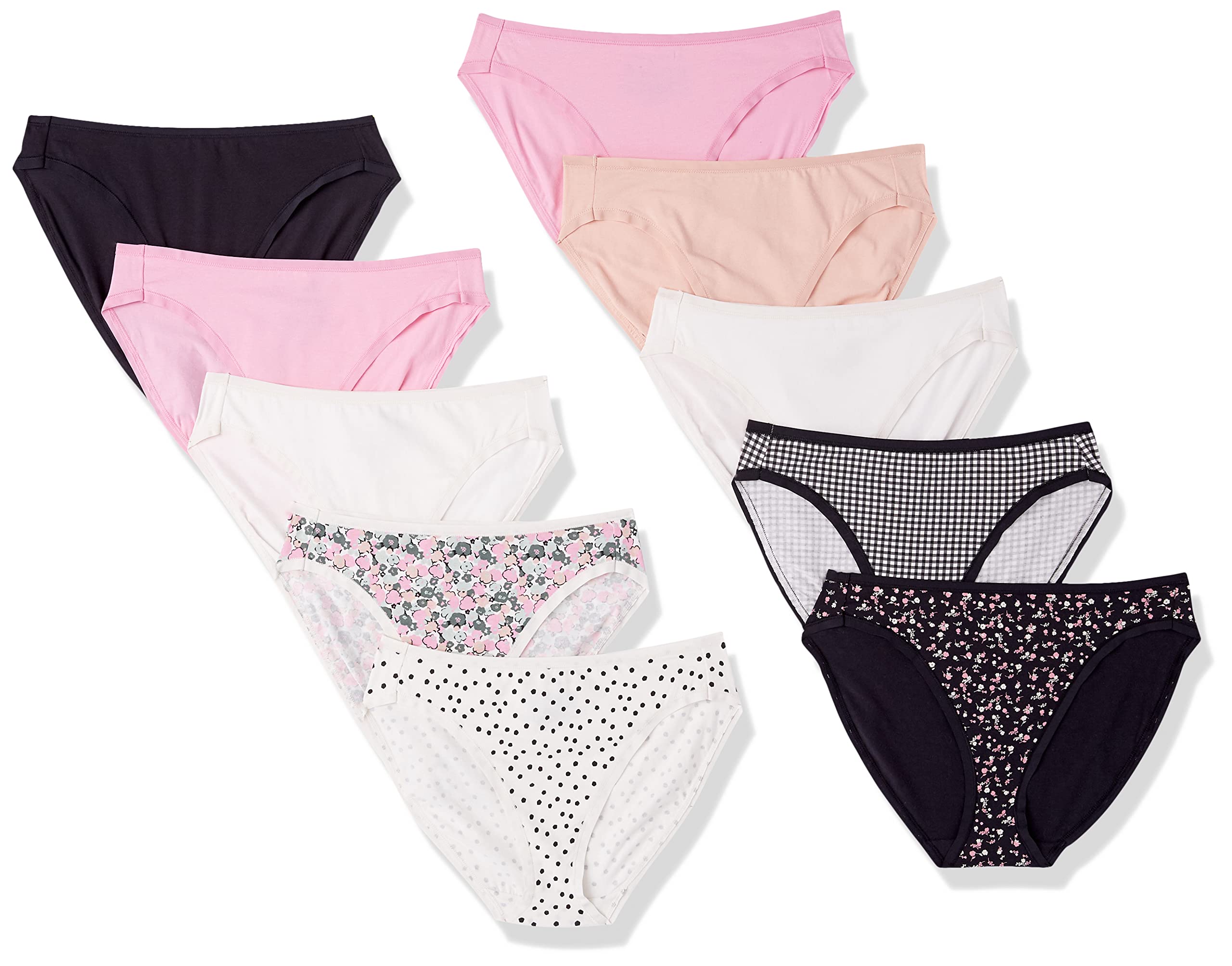 Photo 1 of Amazon Essentials Women's Cotton High Leg Brief Underwear (Available in Plus Size), Breathable, Pack of 10, Checked/Dots/Floral/Multicolor, X-Large