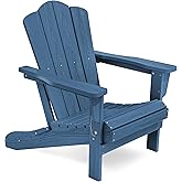 KINGYES Folding Adirondack Chair, HDPE All-Weather Patio Chairs, Wooden Textured Lawn Chair for Poolside, Backyard, Deck, Fire Pit, Navy
