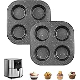 Walooza 4 Cup Muffin Pan 2 Pack, Nonstick Mini Muffin Tin for Air Fryer, 1.18In Deep Cupcake Baking Pan for Frittatas, Tarts, Brownies