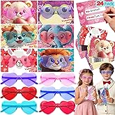 24 Pack Prefilled Valentines Day Gifts for Kids - Valentines Day Card for Kids School with Heart Shaped Glasses, 4 Colors Sunglasses Toys Set for Toddlers Exchange Gift, Party Favors, Classroom Prizes