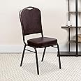 EMMA + OLIVER 4 Pack Crown Back Stacking Banquet Chair in Brown Vinyl - Copper Vein Frame