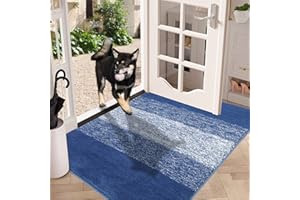 Vaukki Indoor Doormat Entryway Door Rug, Non Slip Absorbent Mud Trapper Mat Inside Floor Mat, Washable Small Door Carpet for Entryway (36''x59'', Navy)