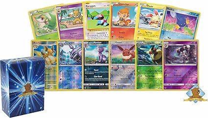 Amazon Com 100 Assorted Pokemon Cards 8 Reverse Foil Cards 92 Common Uncommon Cards Includes Golden Groundhog Deck Storage Box Toys Games