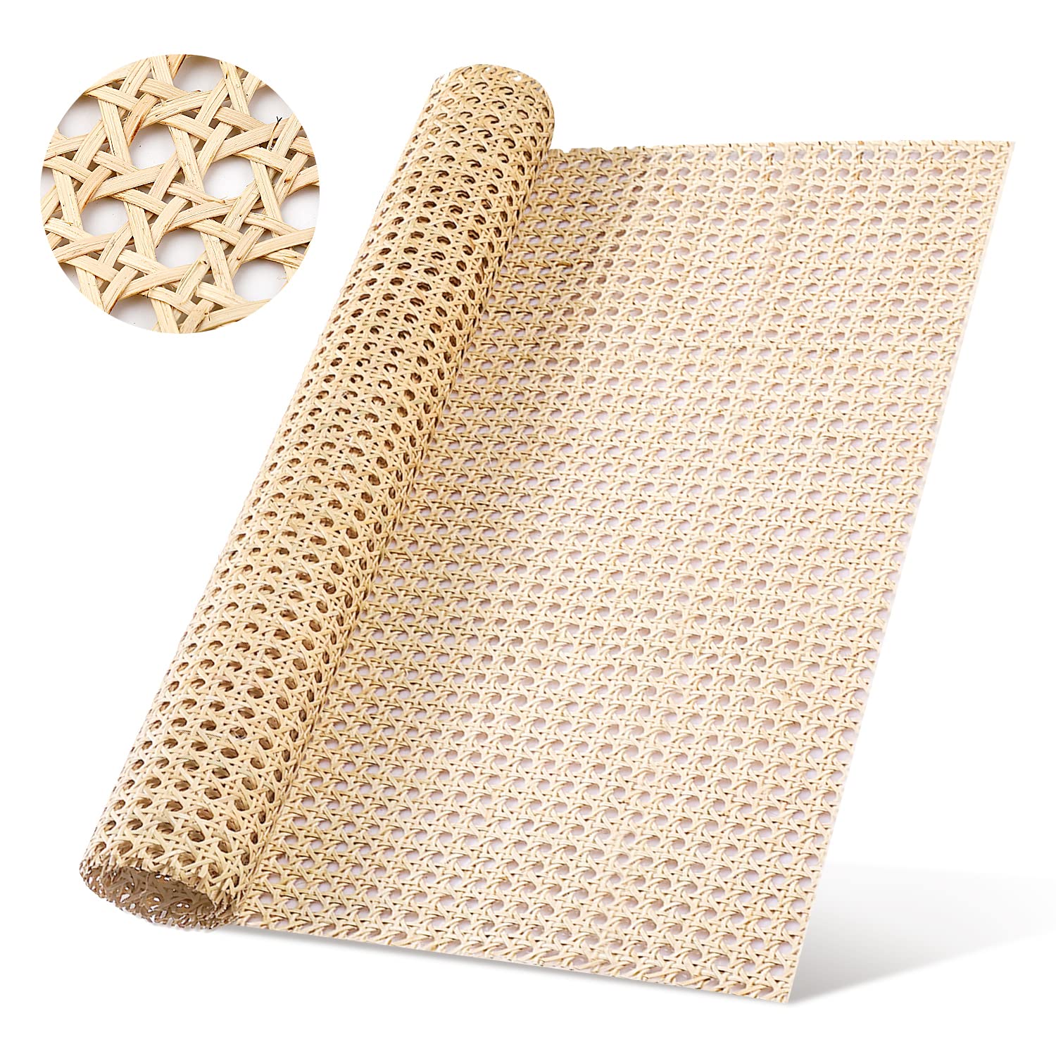 LUTER Natural Rattan Cane Webbing Roll, 15.7in x 3.3ft, Basket Weaving, Solid Pattern, Mesh Fabric, Cane Mesh