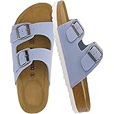 CUSHIONAIRE Lane Cork Footbed Sandals for Women – Comfortable Double Buckle Slip-On with Genuine Suede Footbed & Arch Support Slides for Women Footwear
