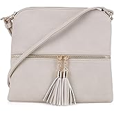 SG SUGU Lightweight Medium Crossbody Bag Shoulder Bag with Tassel and Zipper Pocket
