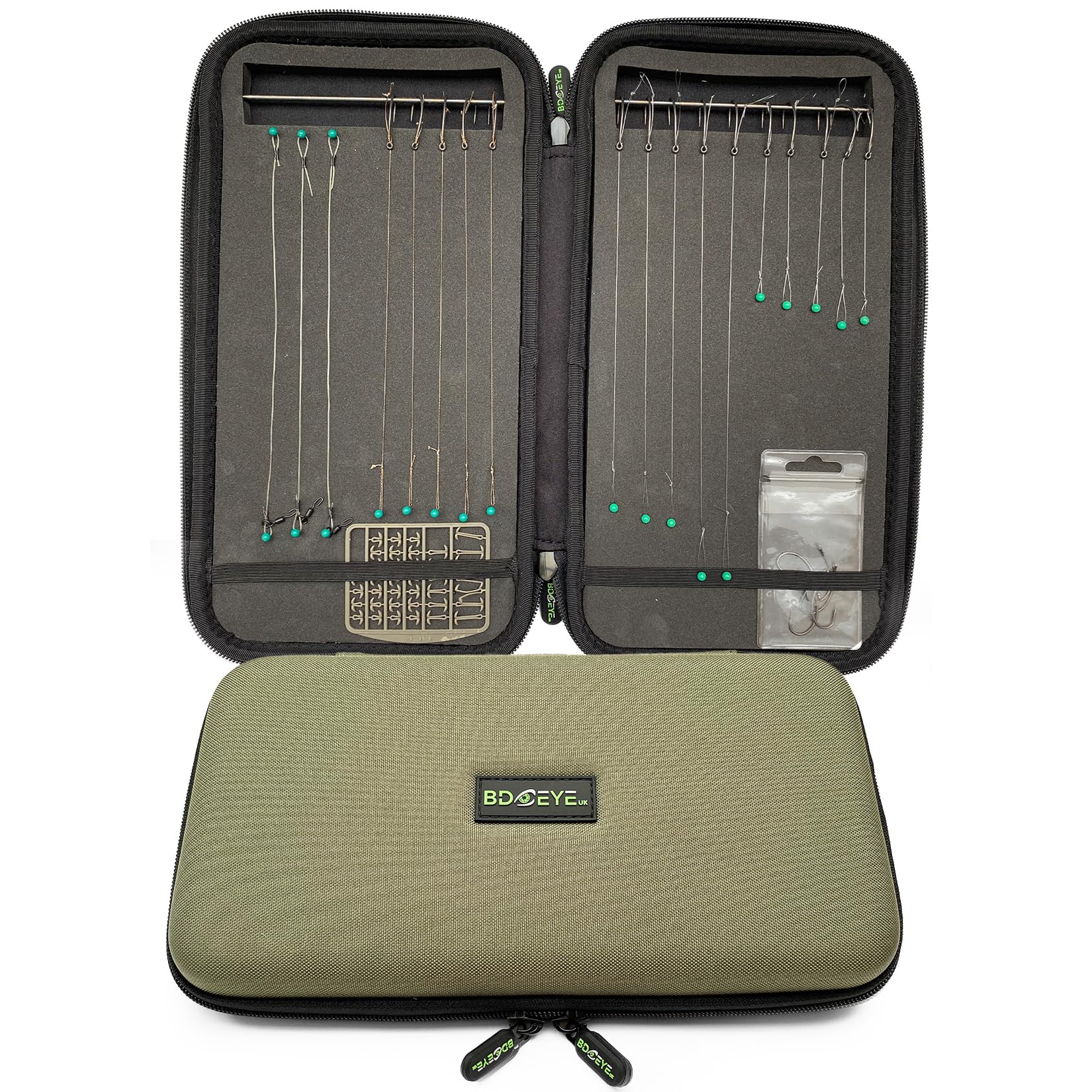 BD EYE UK Fishing Rig Wallet with EVA Outer Case, Foam, 25 Pins & Hook Bar – Tackle Organiser for Pre-Tied Rigs & Hooklinks – Waterproof Rig Holder for Carp & Sea Fishing