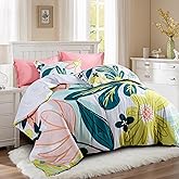 Tyrot Boho Floral Queen Comforter Set - 3 Piece Farmhouse Botanical Bedding Comforter Sets for All Season Soft Lightweight Mid Century Bed Set, (1 Reversible Comforter and 2 Pillow Shams