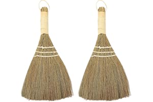 SILENRADAWN 2Pcs Large Straw Whisk Broom Set with Short Handle, Desktop Dust Duster and Cleaning Brush for Home
