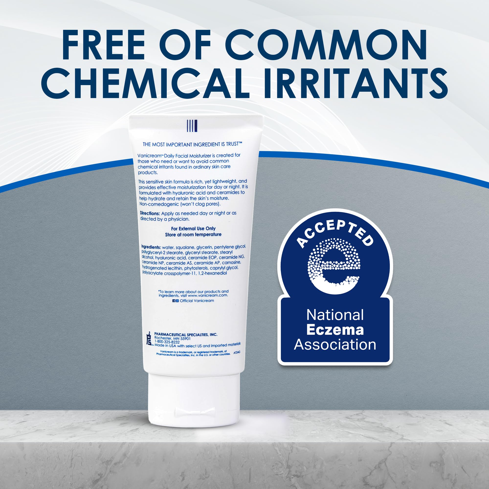 Vanicream Daily Facial Moisturizer With Ceramides and Hyaluronic Acid - Formulated Without Common Irritants for Those with Sensitive Skin, 3 fl oz (Pack of 1)