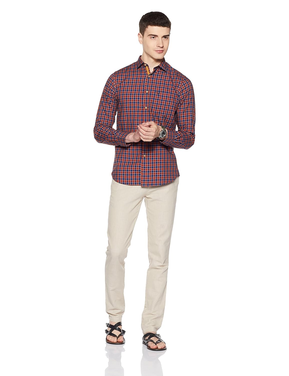 allen solly men's checkered regular fit cotton casual shirt
