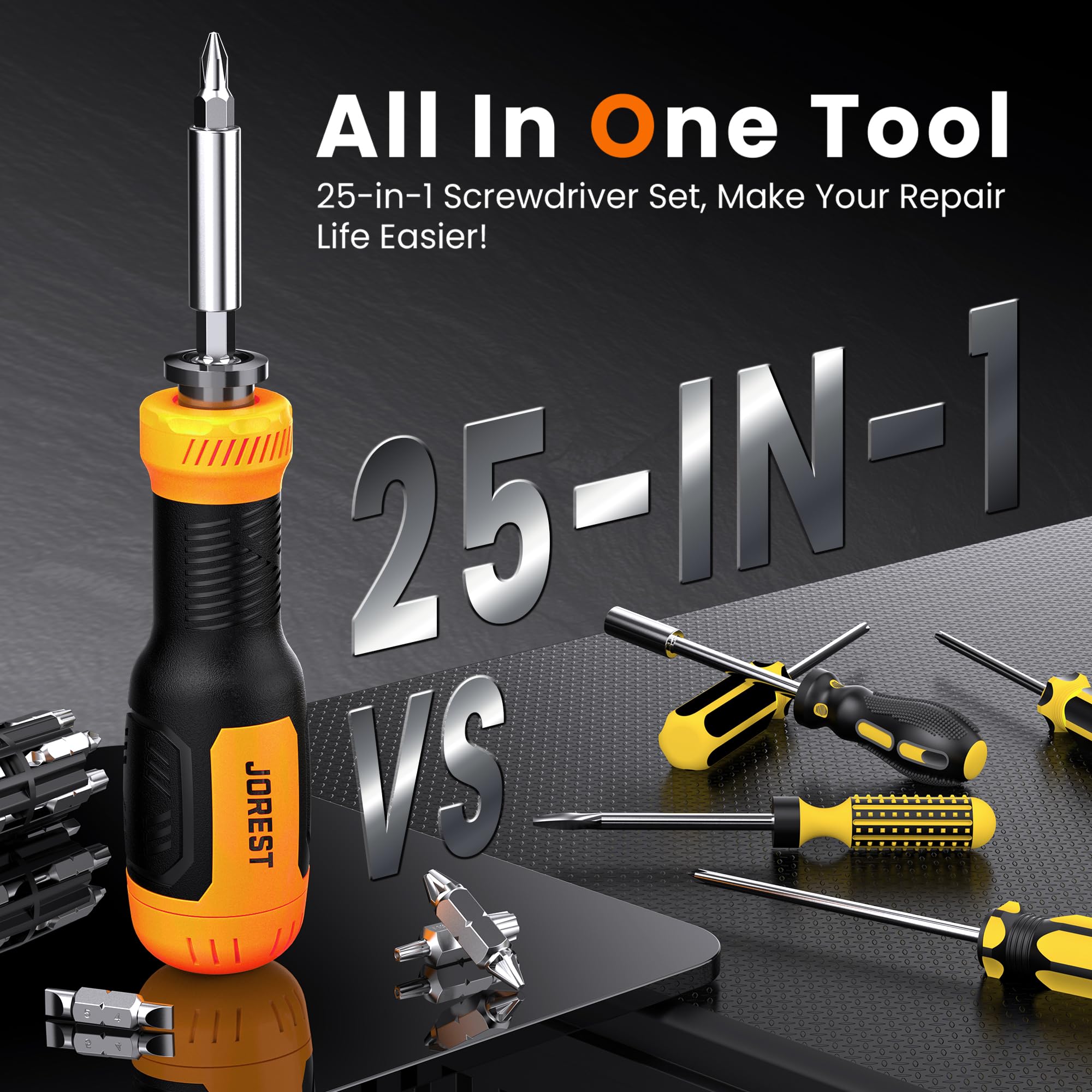 JOREST 25 in 1 Multibit Schraubendreher Set, Multitool Schraubendreher mit Torx Schlitz Kreuzschlitz Sechskant, Geschenke für Männer, Magnetisches Reparaturwerkzeug für Fahrräder und Wohnmöbel 5