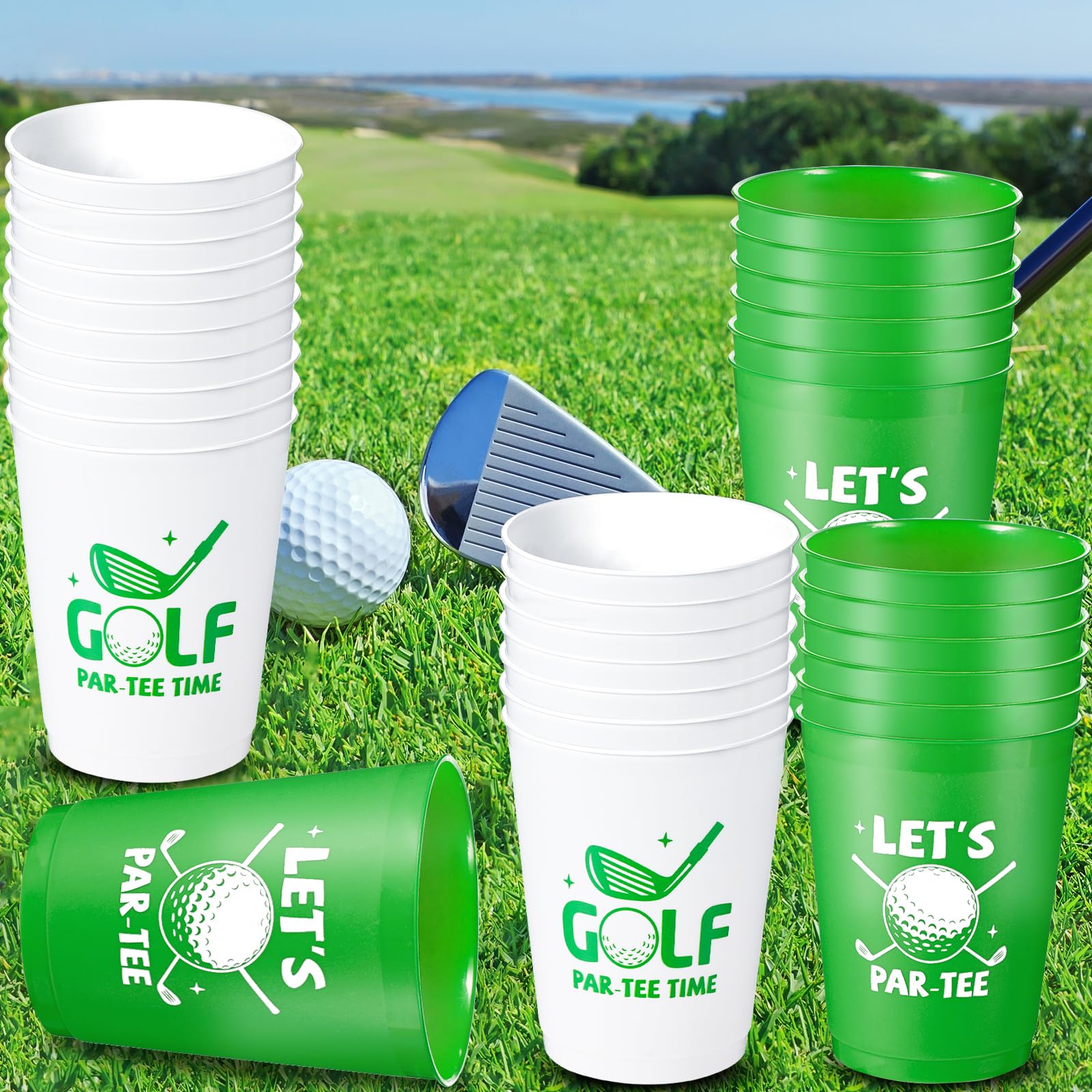 24 Pcs Golf Party Cups Let's Par-Tee Plastic Cups Reusable Plastic Tumblers Party Supplies Sports Golf Ball Plastic Drinking Cups 12oz Party Decoration for Kids Birthday Golf Lover Gifts School Favors