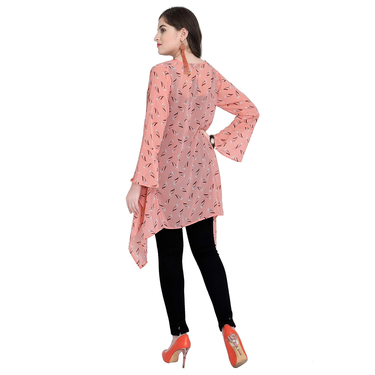 serein women's pink floral print georgette long sleeve long shrug jacket
