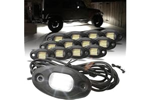 SUNPIE 12 Pods White Rock Lights – Aluminium Housing, Quick Connect, 24 High Power Chips, 4M Extension Wires, 6000K Pure White, Mounting Pads Included, IP67, Fits Trucks, SUV, ATV, UTV, Trailer